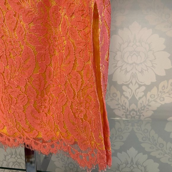 TRINA TURK Orange Cotton Blend Lace Straight Skirt